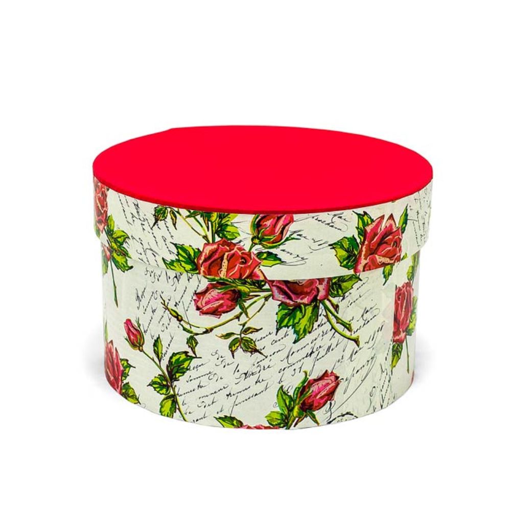 Χειροποίητο Χάρτινο Κουτί-Καπελιέρα, Κόκκινα Λουλούδια, 2 διάστασεις